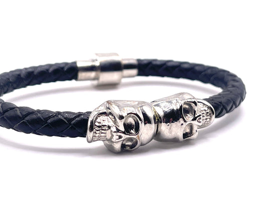 Silver Skull Black Leather