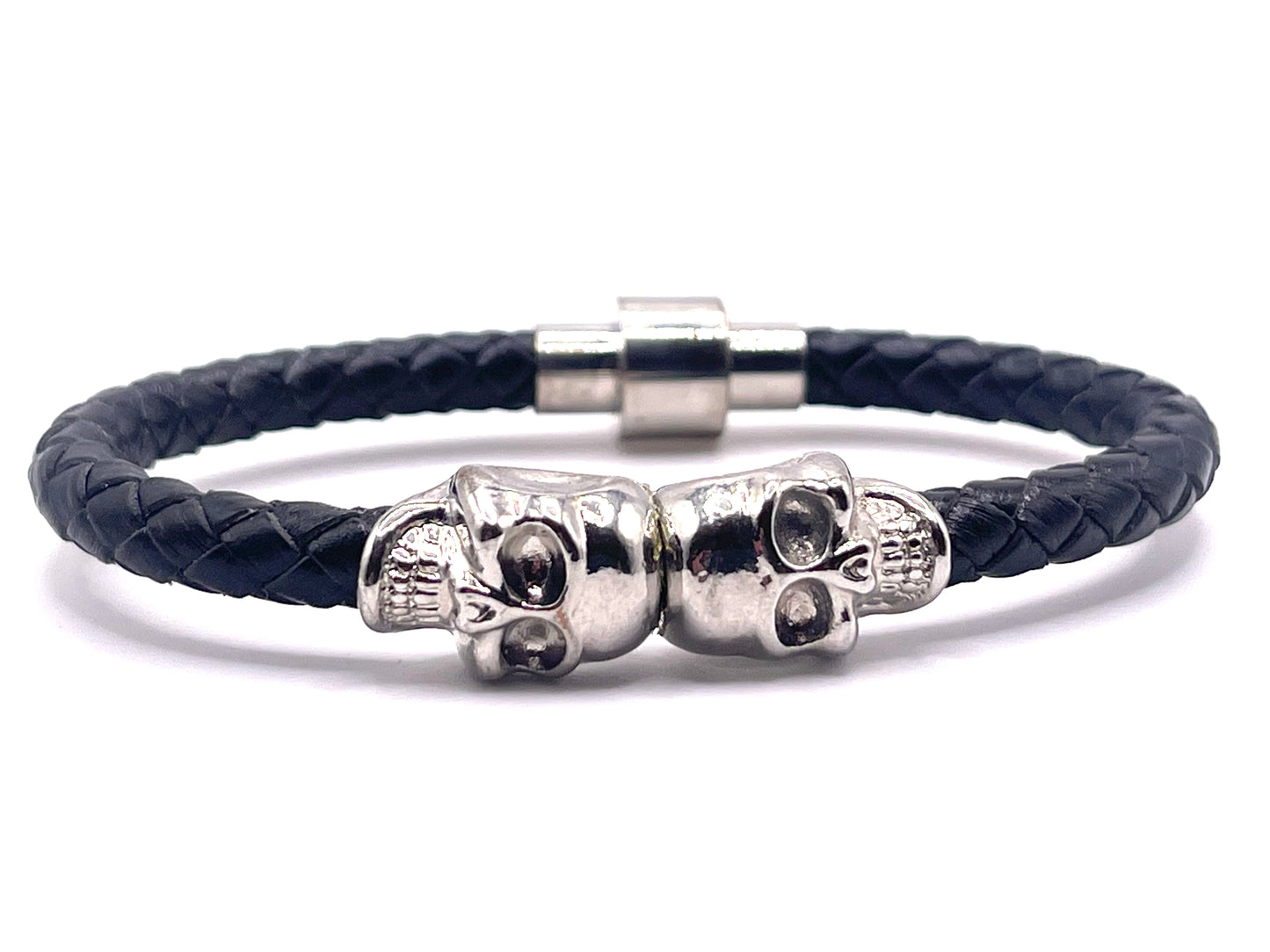 Silver Skull Black Leather